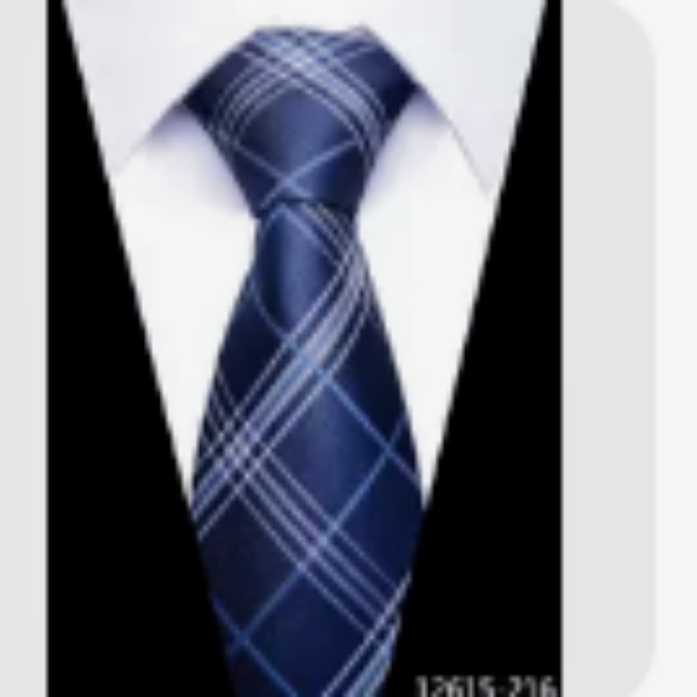 Men's Silk Tie.  Navy blue and silver tartan